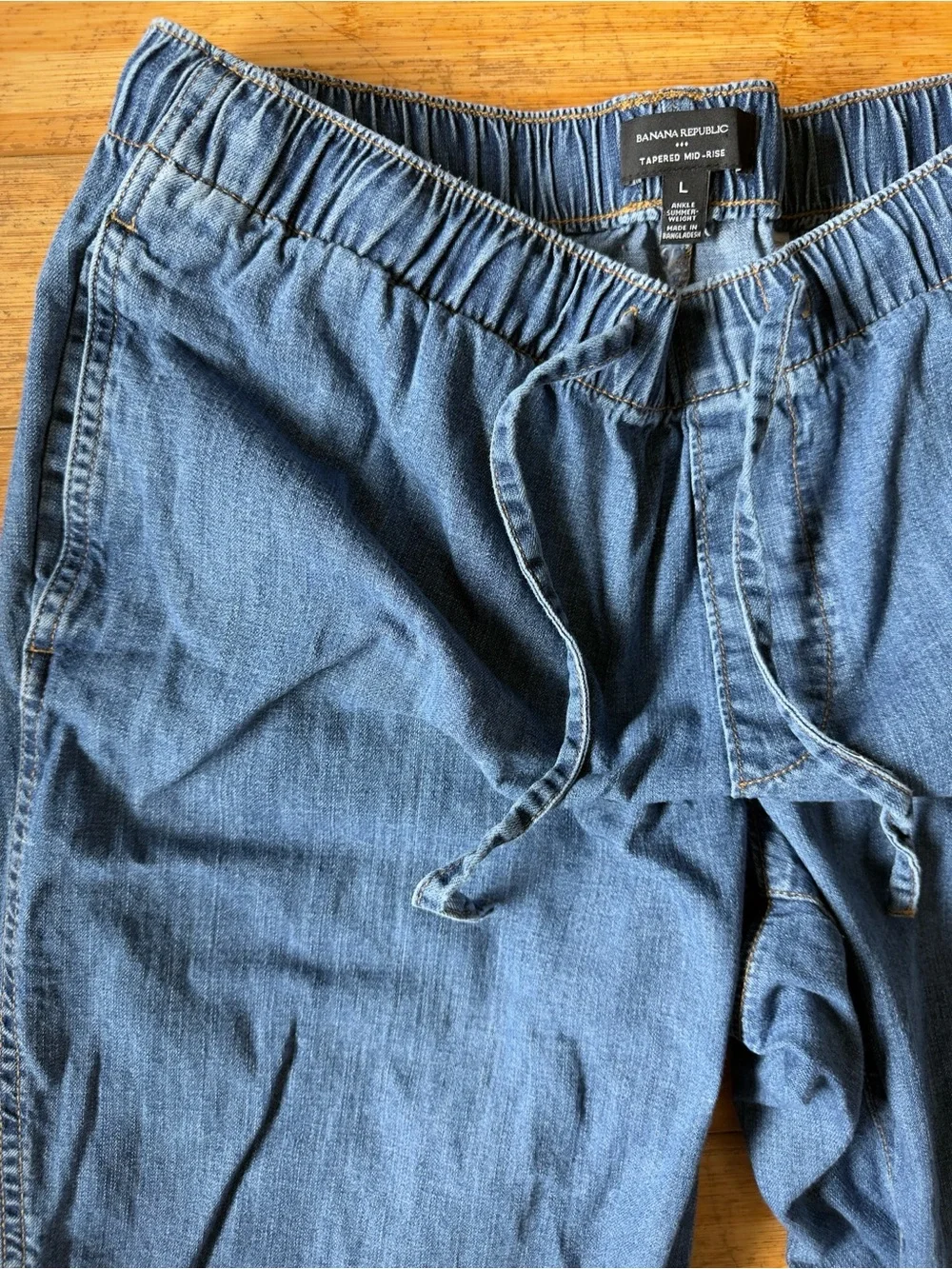 Drawstring Chambray Pull On Pants